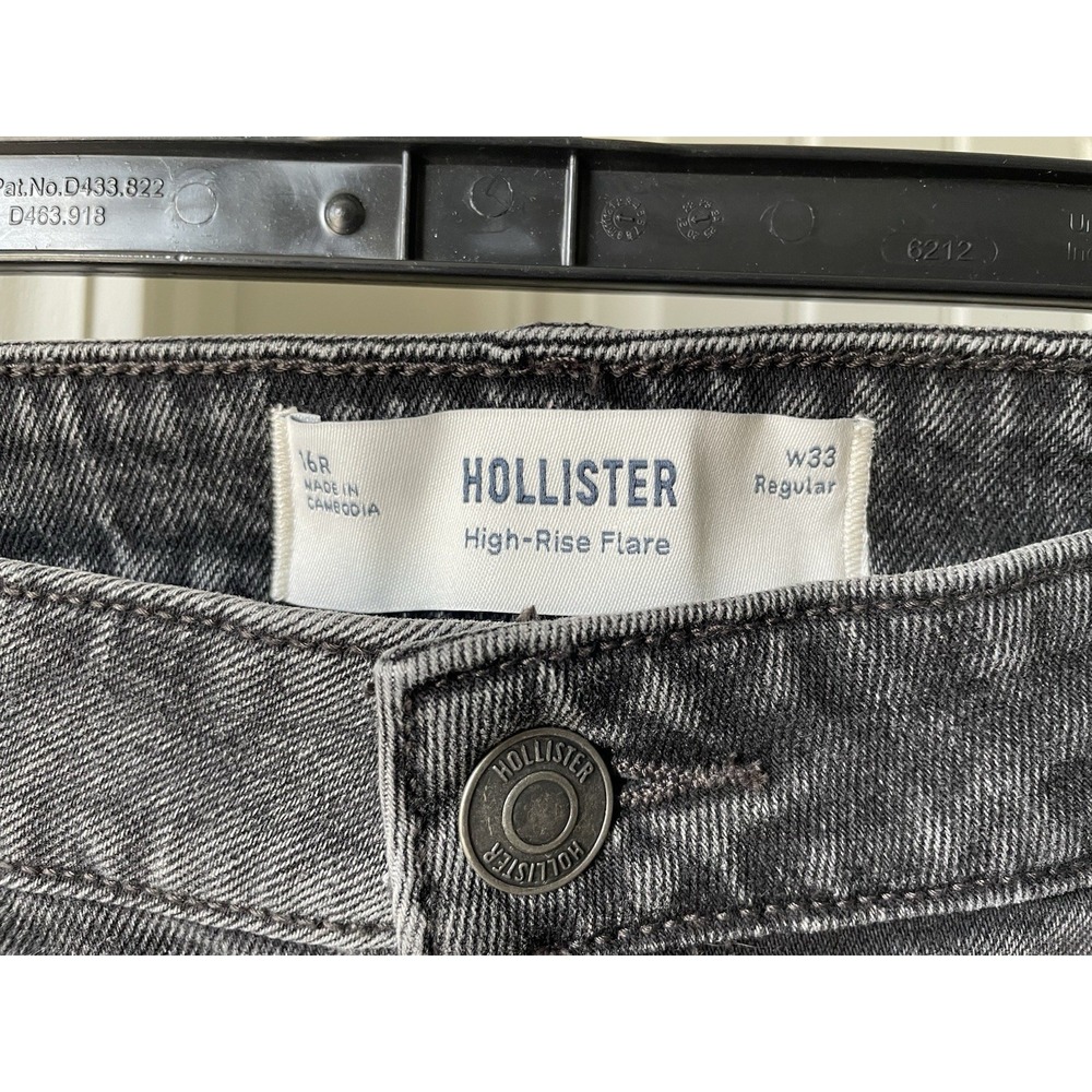Hollister High-Rise Flared Gray Denim Jeans Women's 16R 5-Pocket Button Logo - Picture 3 of 5
